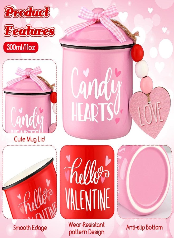 Nitial 3 Pcs Valentine Day Tiered Tray Decoration Ceramic Canister Valentine Bowl Candy Holder with Buffalo Plaid Bowknot Decorative Jar Decorative for Farmhouse Table Home - Image 5